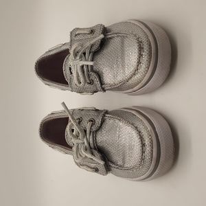 Sperry bahama jr silver shiny girls shoes